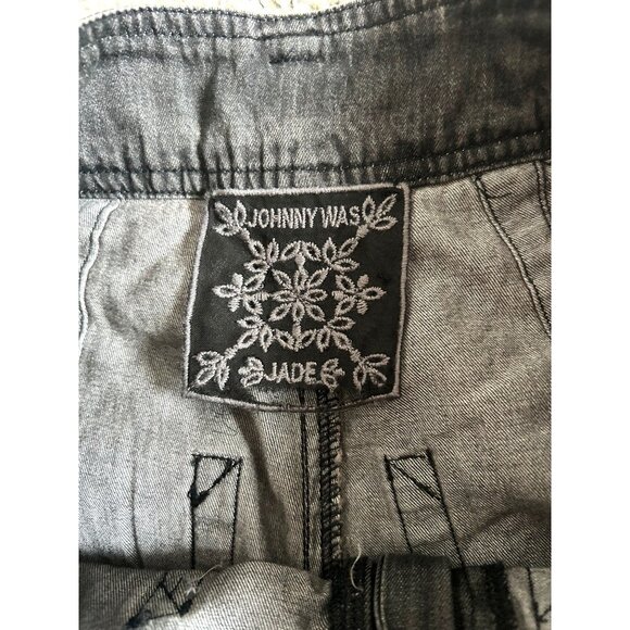 Johnny Was Women Sz Small Embroidered Floral Cotton Jade Black Pants Tie Waist - Picture 5 of 12